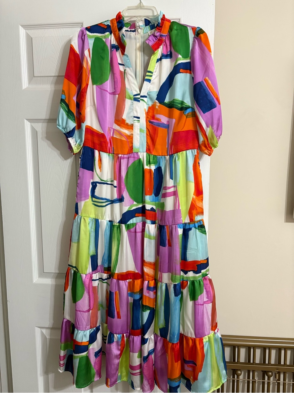 Karlie Multicolor Ruffled Neck Midi Dress Size large